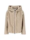 P.a.r.o.s.h Faux Fur Hooded Jacket With Wide Sleeves And Cropped Silhouette In Neutral
