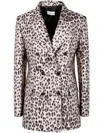 P.a.r.o.s.h Double-breasted Leopard Print Blazer With Textured Finish In White