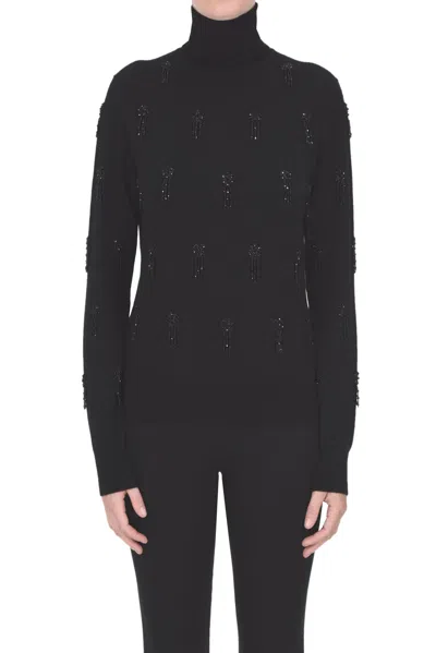 P.a.r.o.s.h Jewel Detail Turtleneck Pullover In Black