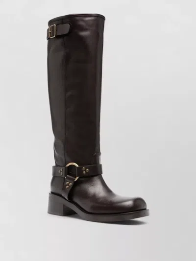 P.a.r.o.s.h Knee High Boots Buckle Detail Leather In Brown