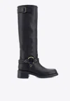 P.a.r.o.s.h Leather Stud Detail Calf-length Block Heel Boots In Black