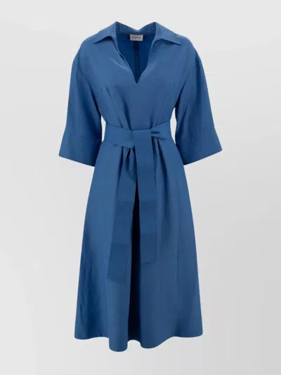 P.a.r.o.s.h Knee Length Dress With V-neckline And Belted Waist In Blue