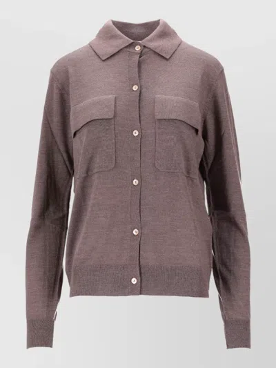 P.a.r.o.s.h Knit Cardigan Collared Neck Front Pockets In Brown