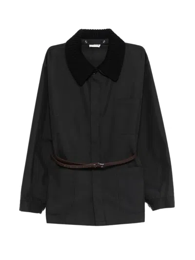 P.a.r.o.s.h Knit-collar Belted Jacket In Black