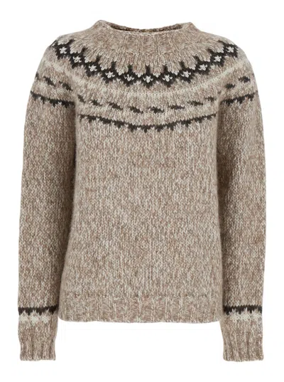 P.A.R.O.S.H BEIGE CREWNECK SWEATER IN WOOL BLEND WOMAN