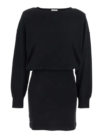 P.A.R.O.S.H BLACK DRESS WITH BOAT NECK IN WOOL AND CASHMERE BLEND WOMAN
