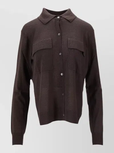 P.a.r.o.s.h Knitted Cardigan Long Sleeves Collared Neck Pockets In Brown