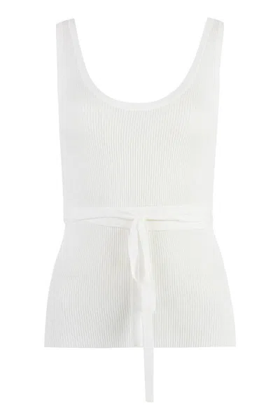 P.a.r.o.s.h Parosh Knitted Crop Top Ribbed Tank Top In White