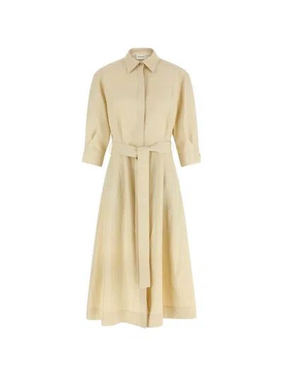 P.a.r.o.s.h Linen Blend Chemisier Dress With Covered Buttons In Multi