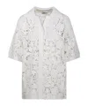P.a.r.o.s.h Floral Lace Ribbed Collar Short Sleeve Top In White