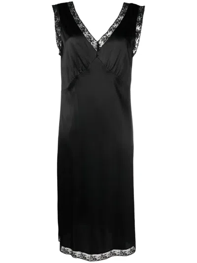 P.a.r.o.s.h Lace-detail Slip Maxi Dress In Black