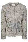 P.a.r.o.s.h Lace Detailed Tie-waist Jacket In Grigio