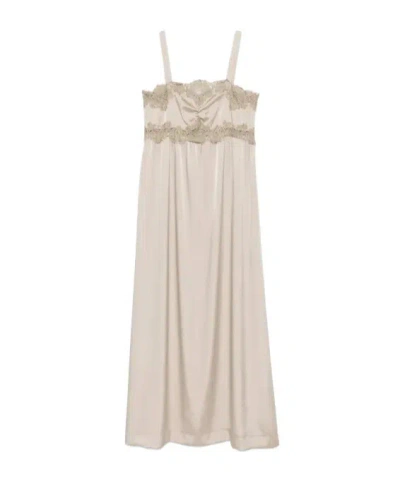 P.a.r.o.s.h Lace Long Maxi Dress In Neutral
