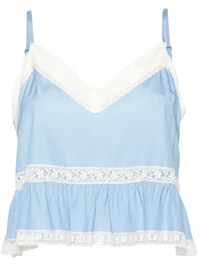 P.a.r.o.s.h Lace-trim Silk Tank Top In Blue