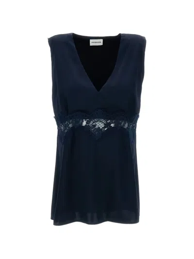 P.a.r.o.s.h Lace-trim V-neck Top In Blue