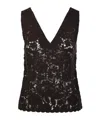 P.a.r.o.s.h Crochet V-neck Sleeveless Top Scalloped Hem In Black