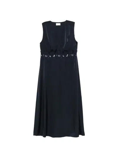 P.a.r.o.s.h Lace V-neck Midi Dress In Black