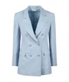 P.a.r.o.s.h Raisa Linen Blend Double-breasted Blazer In Blue
