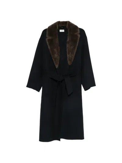 P.a.r.o.s.h Leak Fur-collar Belted Coat In Black