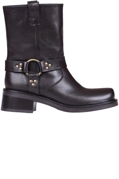P.a.r.o.s.h Leather Biker Boots In Dark Brown