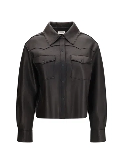 P.a.r.o.s.h Long-sleeve Snap-button Leather Jacket In Brown