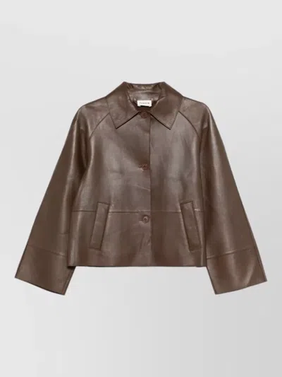 P.a.r.o.s.h Leather Jacket Front Pockets Pointed Collar In Brown