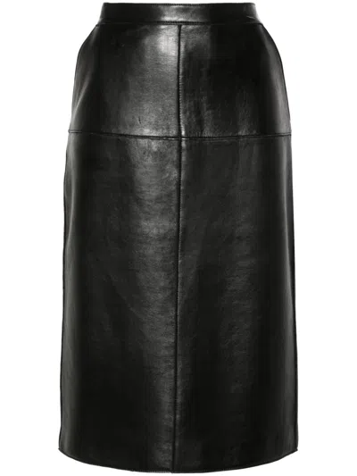 P.a.r.o.s.h Leather Midi Skirt In Black