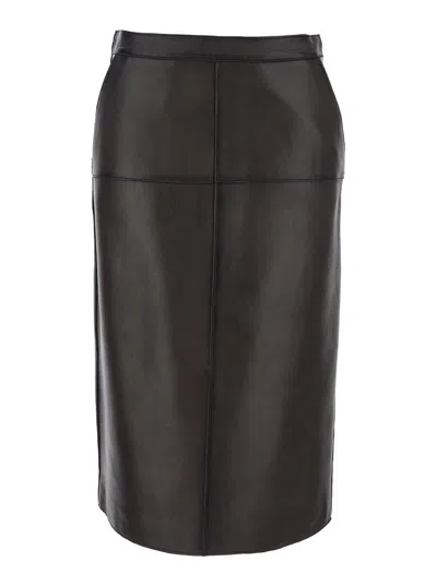 P.A.R.O.S.H BROWN SKIRT WITH HIDDEN BACK CLOSURE IN LEATHER WOMAN