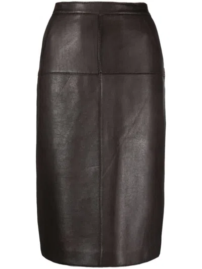 P.a.r.o.s.h . Leather Midi Skirt In Brown