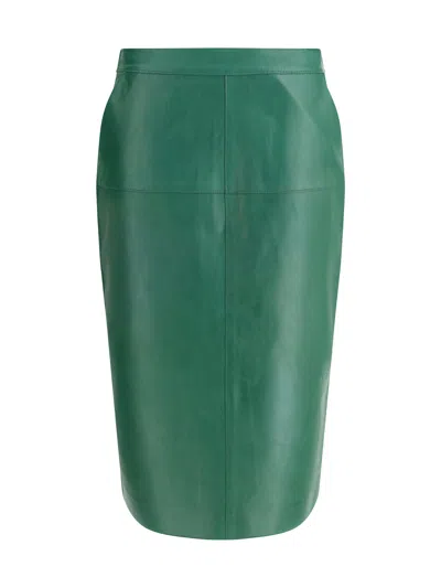 P.a.r.o.s.h Leather Midi Skirt In Verde Smeraldo