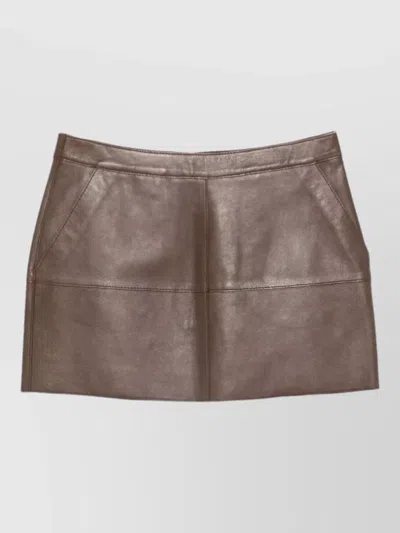 P.a.r.o.s.h Leather Mini Skirt High Waist Pockets In Brown