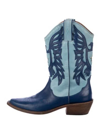 Pre-owned P.a.r.o.s.h Leather Patterned Western Boots In Blue