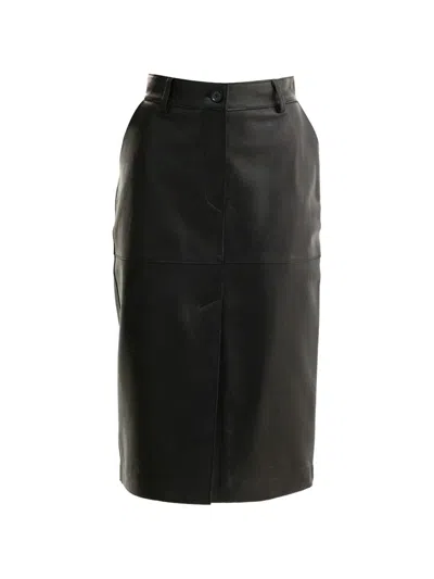 P.a.r.o.s.h Leather Pencil Midi Skirt In Black