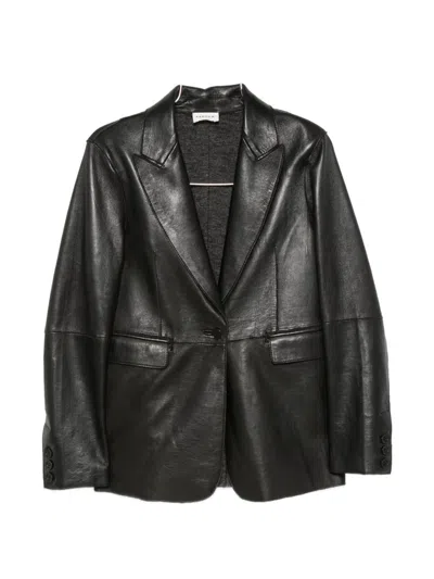P.a.r.o.s.h Parosh Leather Notched-lapel Blazer In Black