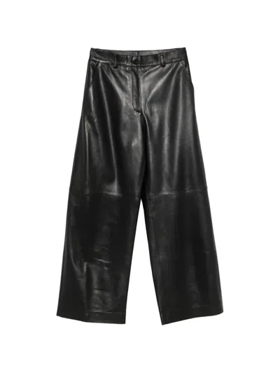 P.a.r.o.s.h Leather Wide-leg Trousers In Black