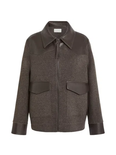 P.a.r.o.s.h Leather-trimmed Zip-up Jacket In Brown