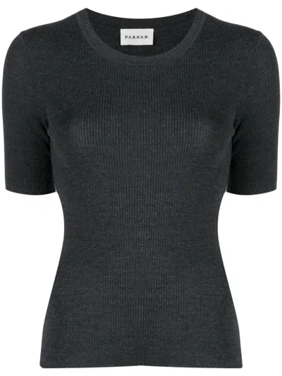 P.a.r.o.s.h Parosh Leila Ribbed Knit Wool Top In Black