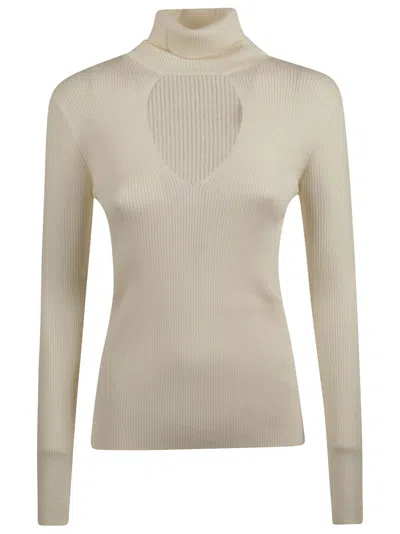 P.a.r.o.s.h Leila Ribbed Wool Heart Turtleneck Sweater In Beige