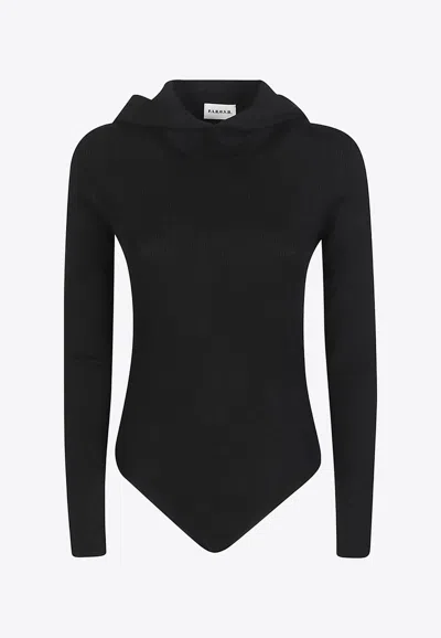 P.a.r.o.s.h Leila Wool Ribbed Bodysuit With Hood In Black