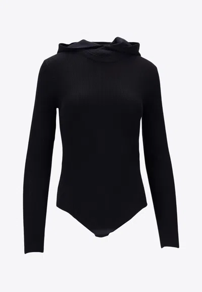 P.a.r.o.s.h Leila Wool Ribbed Bodysuit With Hood In Blue