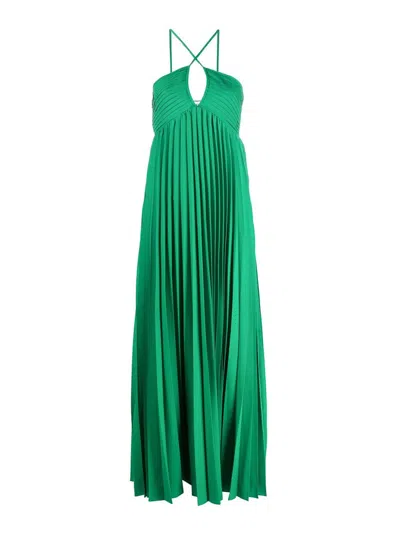 P.a.r.o.s.h Palmer Pleated Long-length Dress In Green