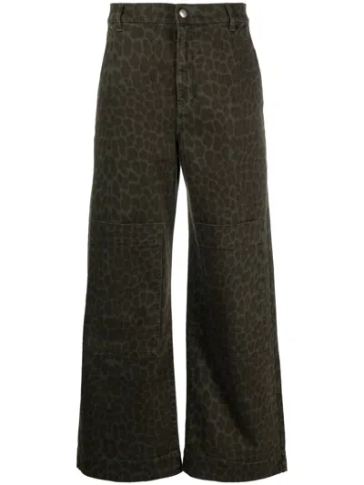 P.a.r.o.s.h Leopard-pattern Wide-leg Trousers In Grün