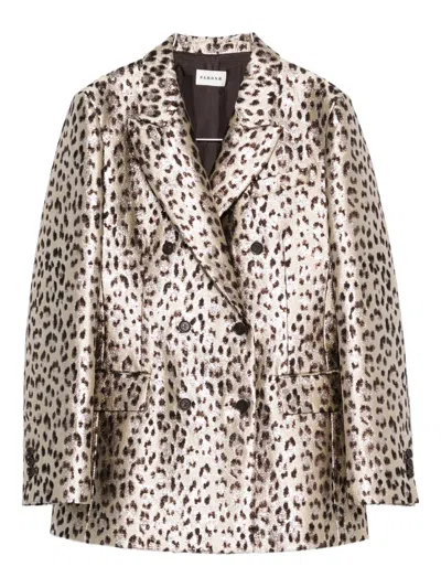 P.a.r.o.s.h Leopard-print Double-breasted Blazer In Neutral