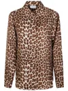 P.a.r.o.s.h . Leopard Print Silk Shirt With Pointed Collar And Overfit Silhouette In Brown