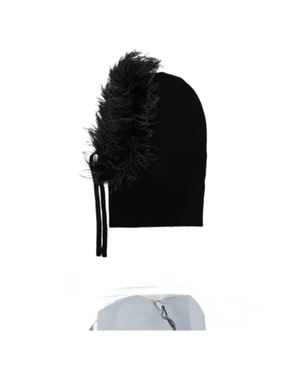 P.a.r.o.s.h Lestat Feather-trim Knitted Beanie Hat In Black