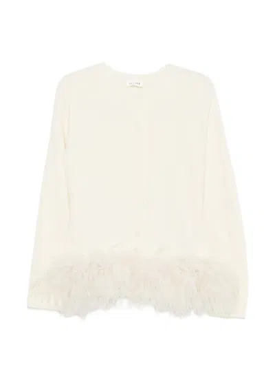 P.a.r.o.s.h Lestat Feather-trim Rear-tie Cardigan In Neutral