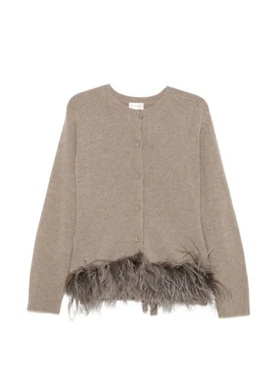 P.a.r.o.s.h Lestat Feather-trim Tied-back Cardigan In Animal Print