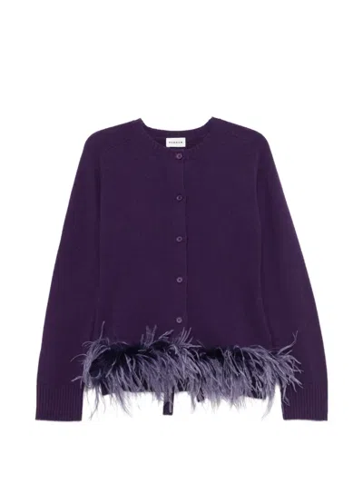 P.a.r.o.s.h Lestat Feather-trim Tied-back Cardigan In Purple