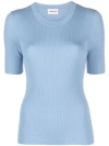 P.a.r.o.s.h . Ribbed Texture Short-sleeved Knit Top In Blue