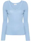 P.a.r.o.s.h Fitted V-neck Ribbed-knit Cotton Jumper In Light Blue